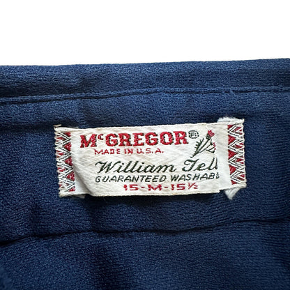 vintage 70s MCGREGOR shirt M button up plaid Blue Single pocket Rockabilly USA