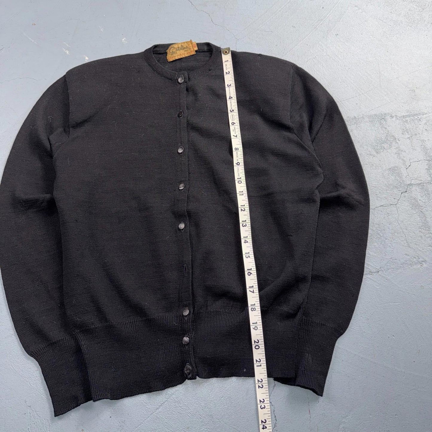 VTG 1940s 1950s Wool Cardigan Sweater Rockabilly Womens Mod Knit Black Catalina