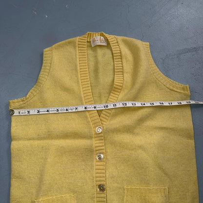 VTG 1960s 1970s Wool Caridgan Sweater Rockabilly Womens Mod Knit Yellow Vest
