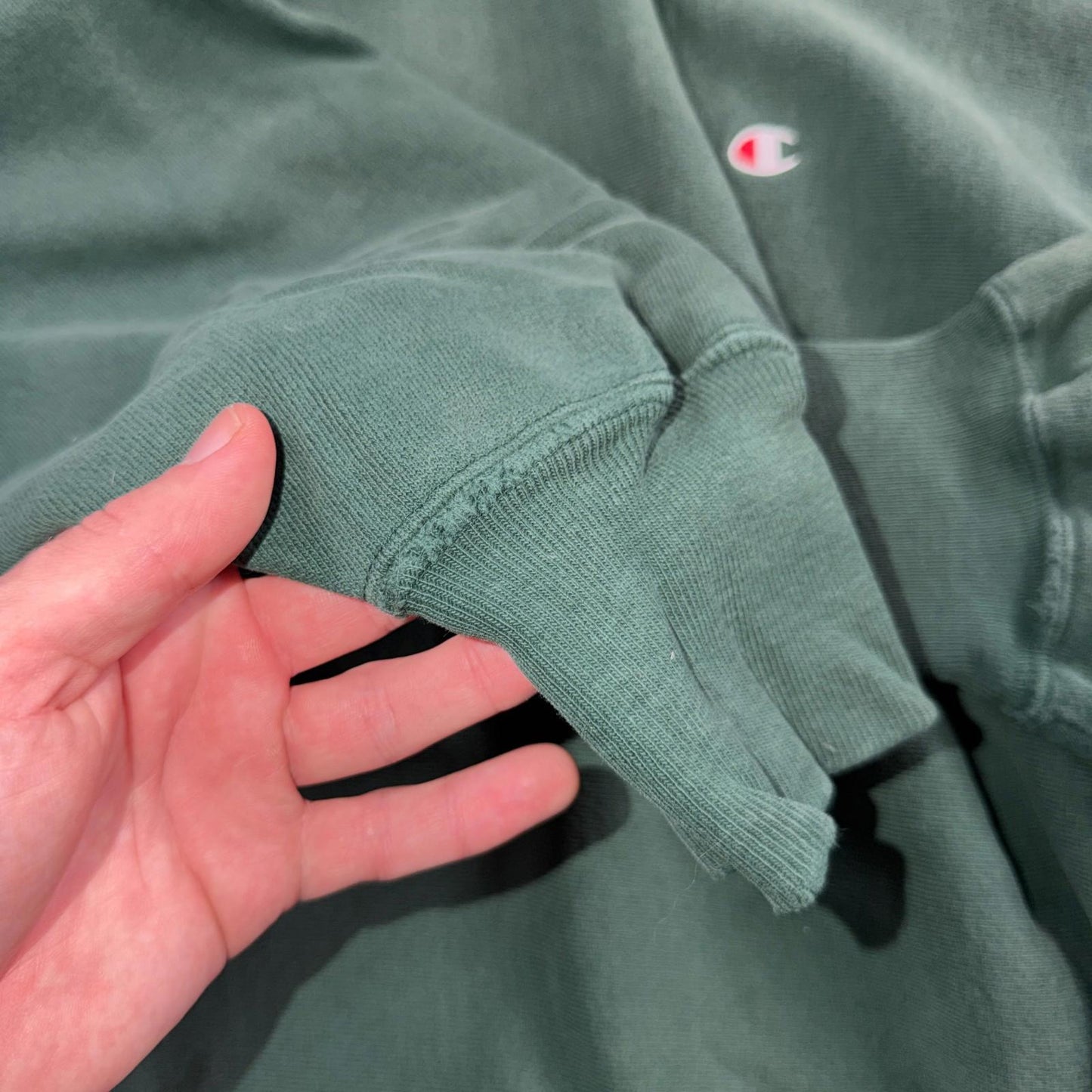Vintage Champion 90s USA Green Reverse Weave Sweatshirt Blank XL Gusset Jumper