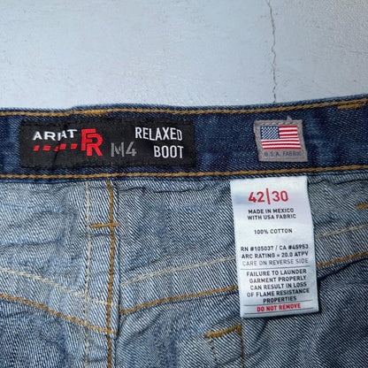 Ariat M4 FR Jeans Mens Blue Flame Resistant Cat 2 Relaxed Boot Cut 42x30 Denim