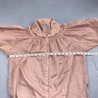 Vintage 70s Womens M Groovy Basic Print Button-Down Shirt 1970s Pink Rockabilly