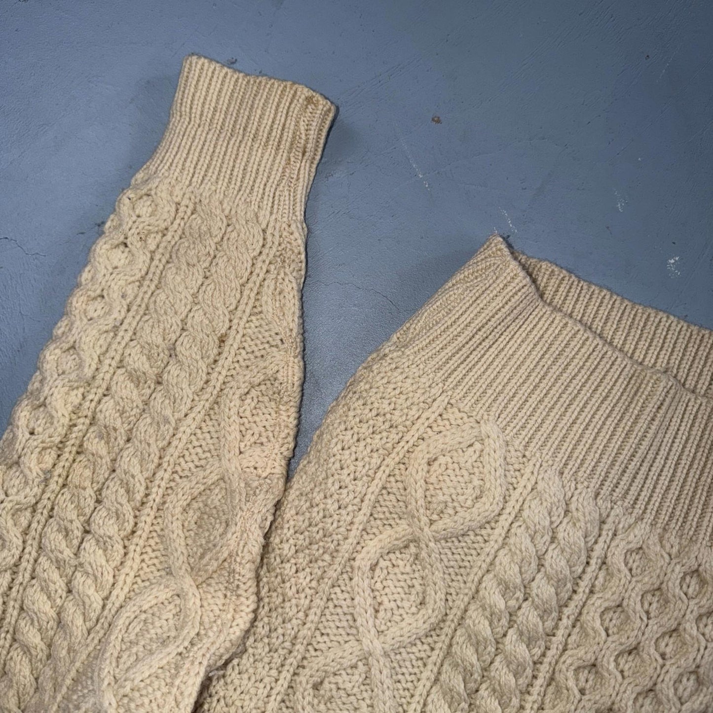 Bemidji VTG Woolen Mills Cream Cable Knit Cardigan Sweater Fisherman Boho 1970s