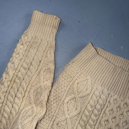 Bemidji VTG Woolen Mills Cream Cable Knit Cardigan Sweater Fisherman Boho 1970s