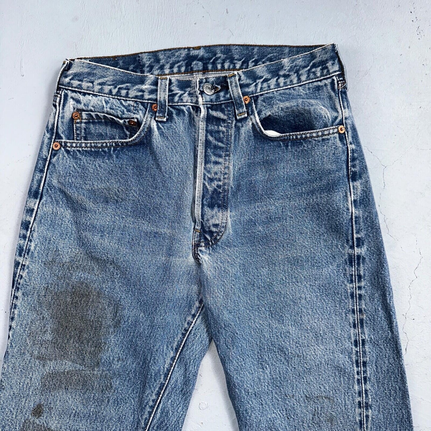 Levis 501 Vintage 80s Redline Selvedge USA XX Jeans Light Wash Stained Act 28X33
