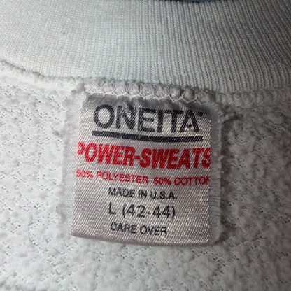VTG Oneita 90s Blue Black Cats Art Sweatshirt White Graphic Crewneck Pullover