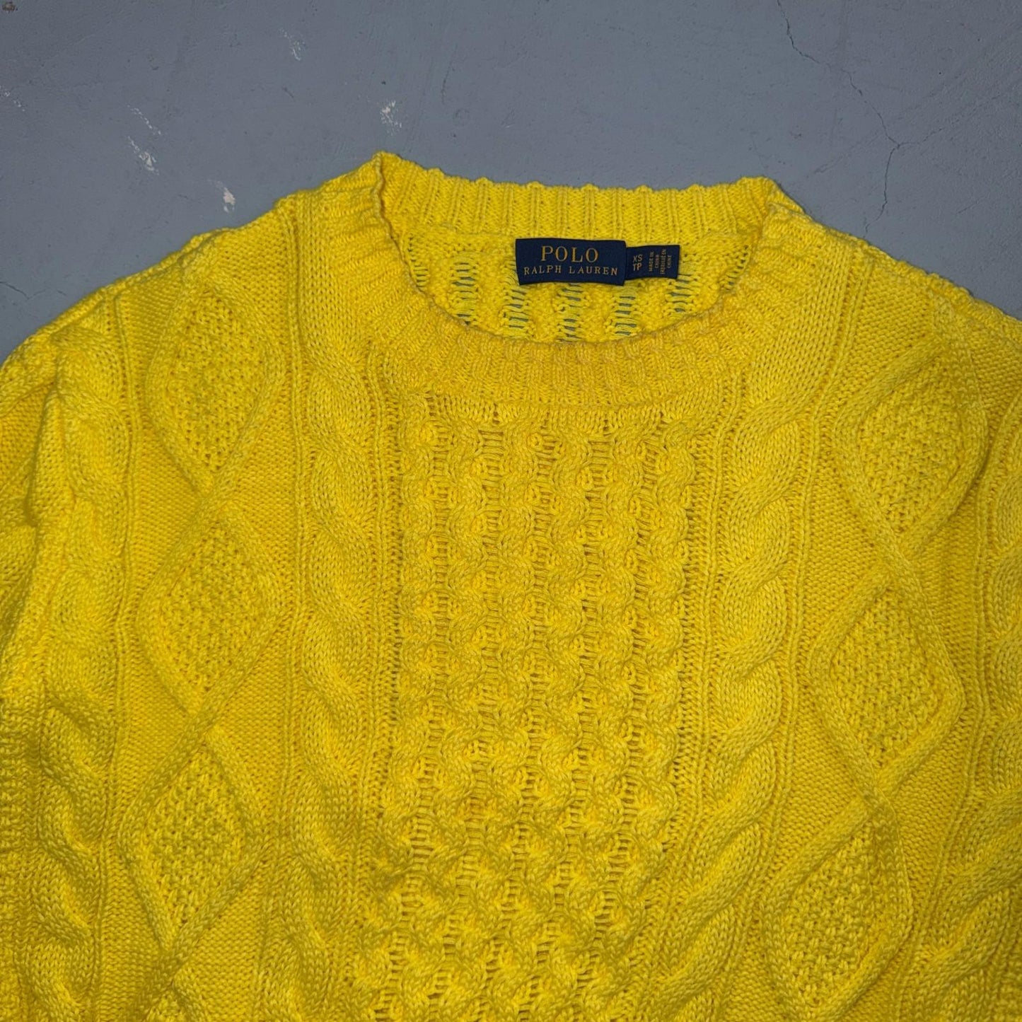 Polo Ralph Lauren Cable Knit Crew Neck Cotton Sweater Women’s XS Yellow
