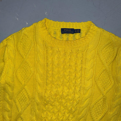 Polo Ralph Lauren Cable Knit Crew Neck Cotton Sweater Women’s XS Yellow