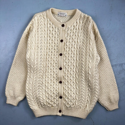 Highland Home Industries Cardigan Sweater VTG 70s Large Cable Knit Scotland Wool