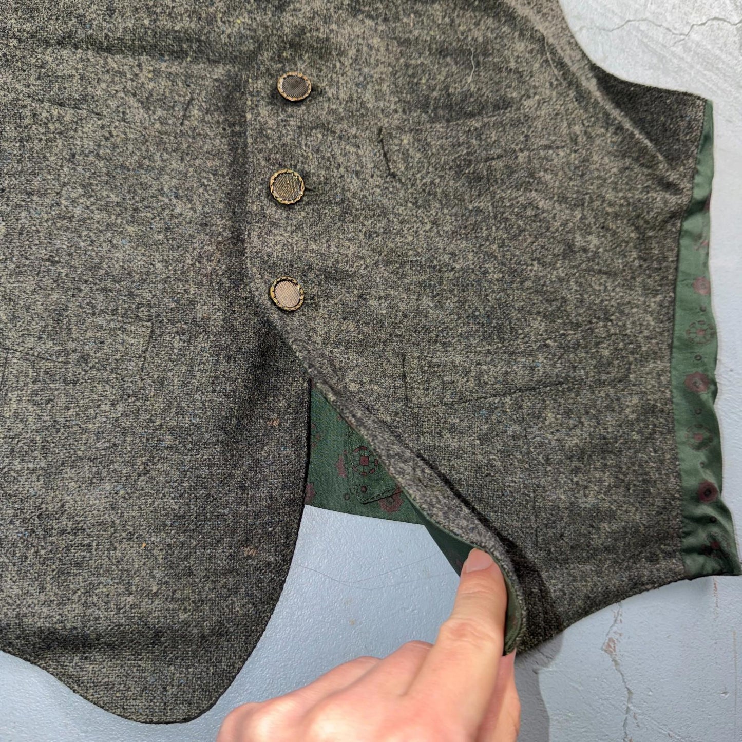 VTG Vest Mens Gray Green Waistcoat Size S 1940s 1950s Double Sided Rare Suit