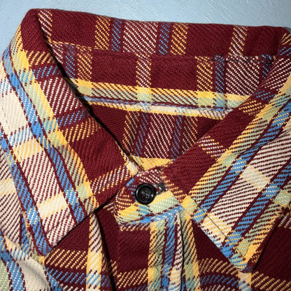 VTG 70s Burgundy Plaid Heavy Flannel Work Shirt Grunge Button Front Penneys Mac