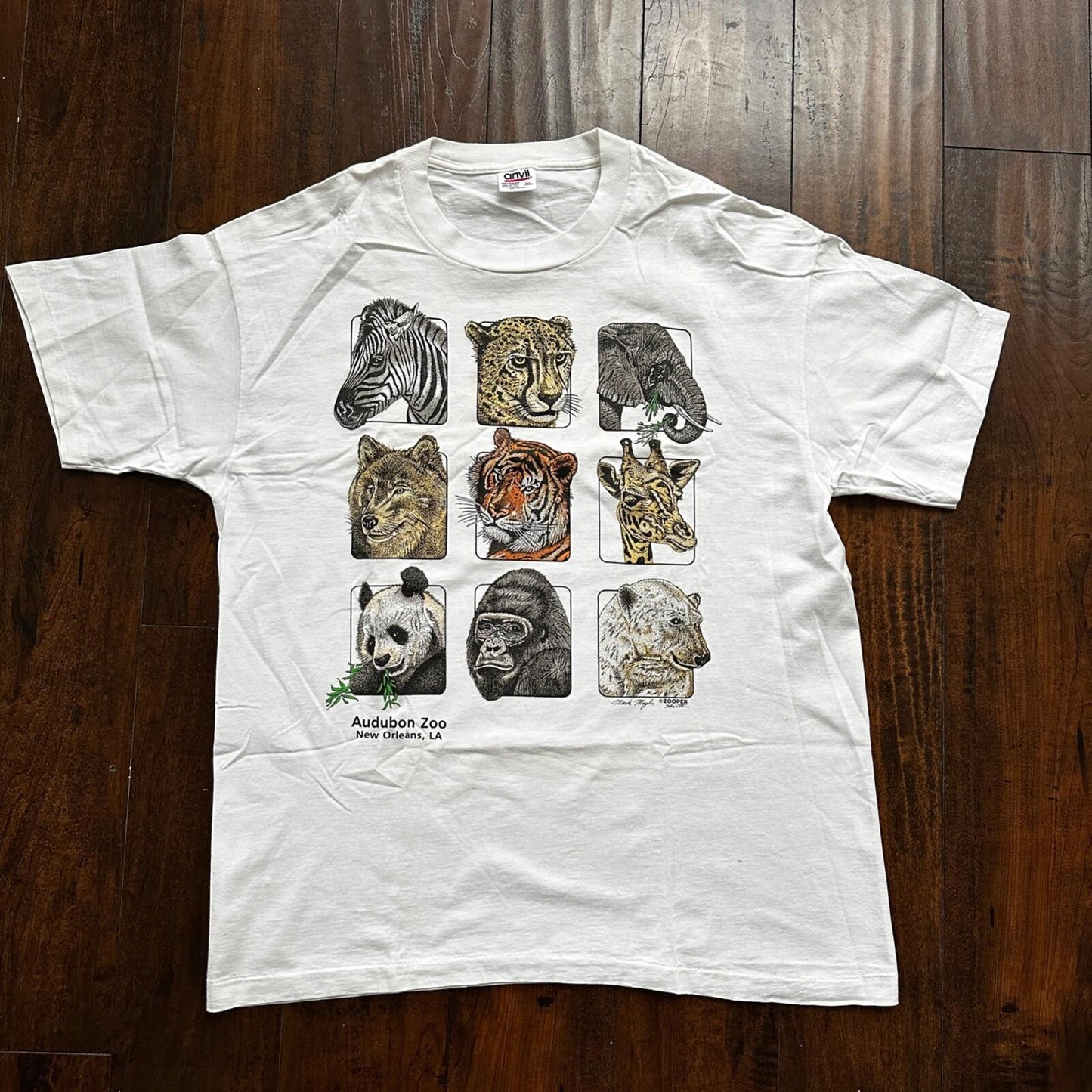 Anvil 90s Zoo Animals Cheetah Tigers Panda Vintage T Shirt Single Stitch 1990s