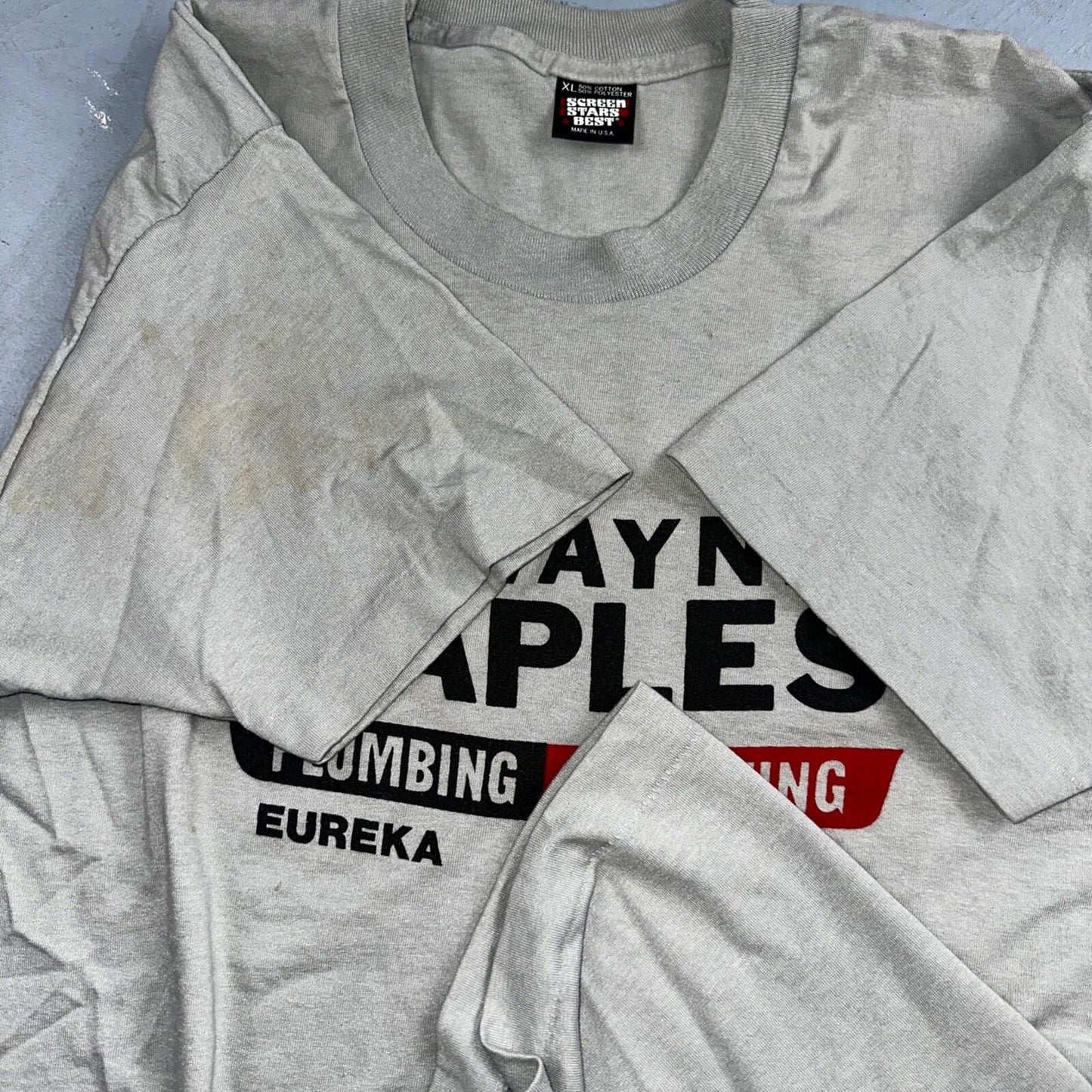 Graphic 90s Wayne Maples VTG T Shirt Plumbing Heating Santa Rosa XL Art Band