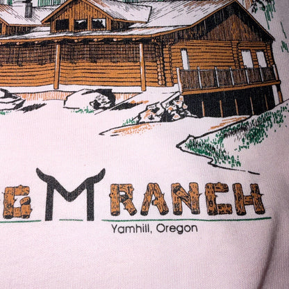 VTG 90s Flying M Ranch Yamhill Oregon T Shirt Pink Western Lodge Cabin Western