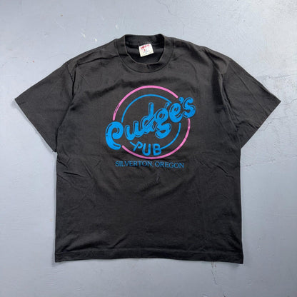 Pudges Pub Silverton VTG T Shirt 90s Oregon Portland Food PDX Drinking Black