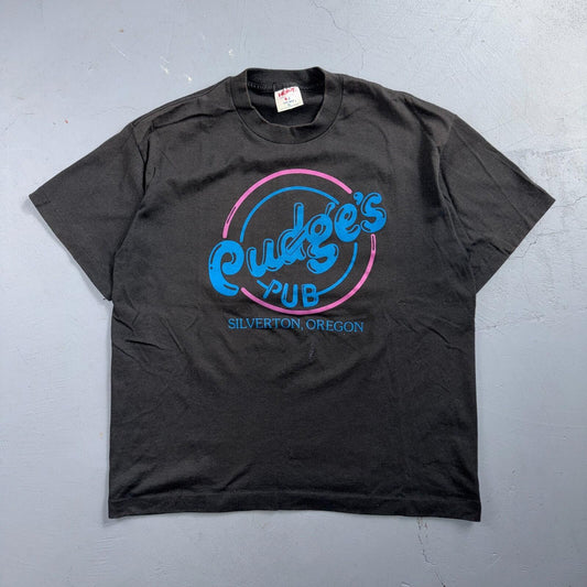Pudges Pub Silverton VTG T Shirt 90s Oregon Portland Food PDX Drinking Black