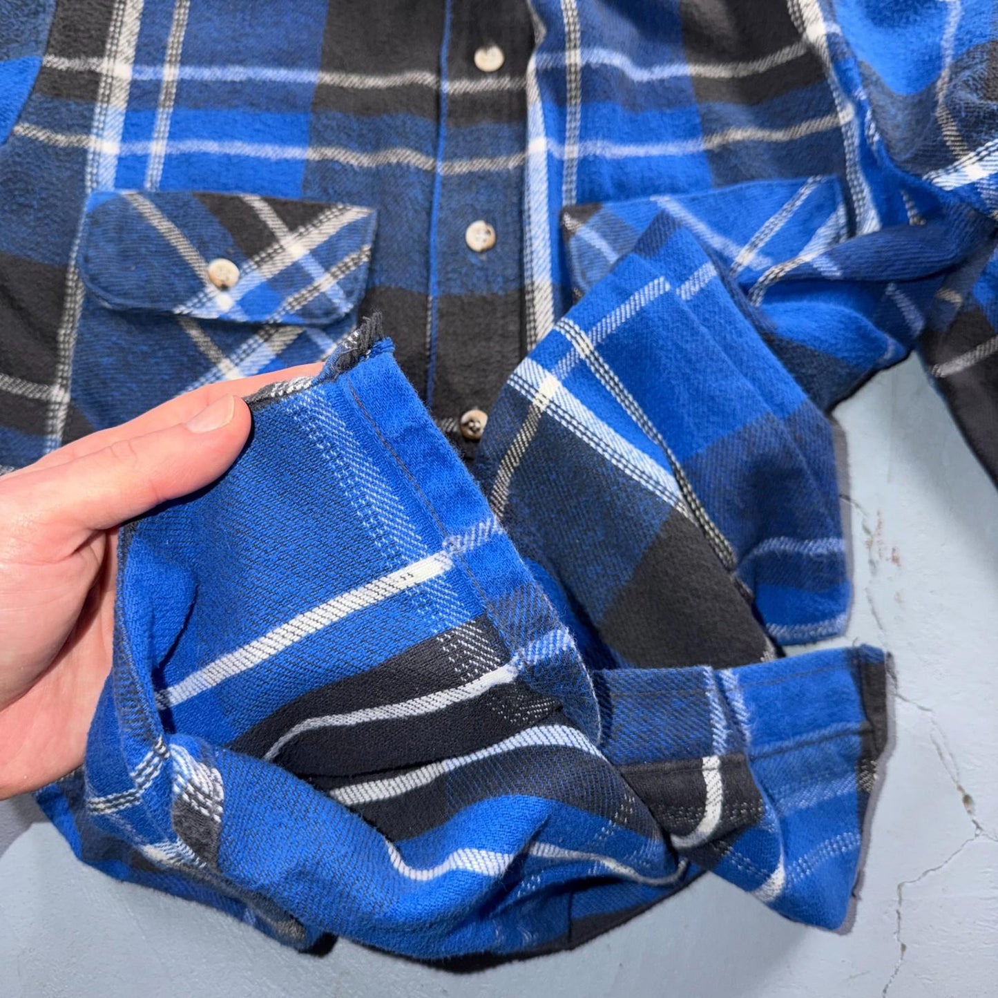 VTG Five Brother Shirt Mens M Shadow Plaid Flannel USA Red 1980s 80s Blue Black