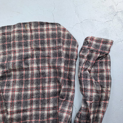 VTG 70s Pendleton Wool Flannel Shirt Jacket Gray Red Plaid USA Made M Rockabilly
