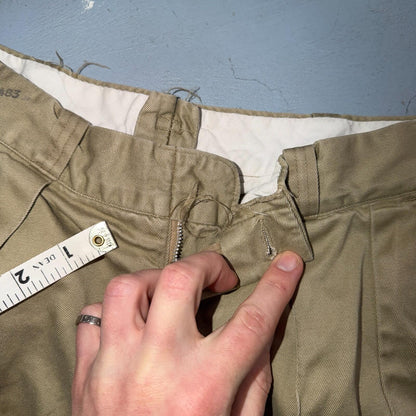 WWII era US Army Shorts Athletic Khaki Chino Pleated Missing Button Rare