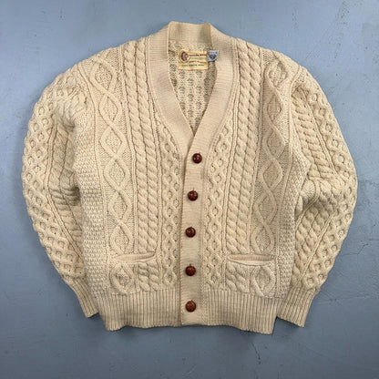 Bemidji VTG Woolen Mills Cream Cable Knit Cardigan Sweater Fisherman Boho 1970s