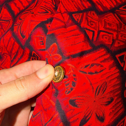 VTG 60s Ui-Maikai Hawaiian Aloha Shirt Red Black Tiki Floral Made In Hawaii M