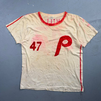 VTG 60s Handmade P Phillies 47 Baseball T Shirt DIY Painted Ringer Rockabilly