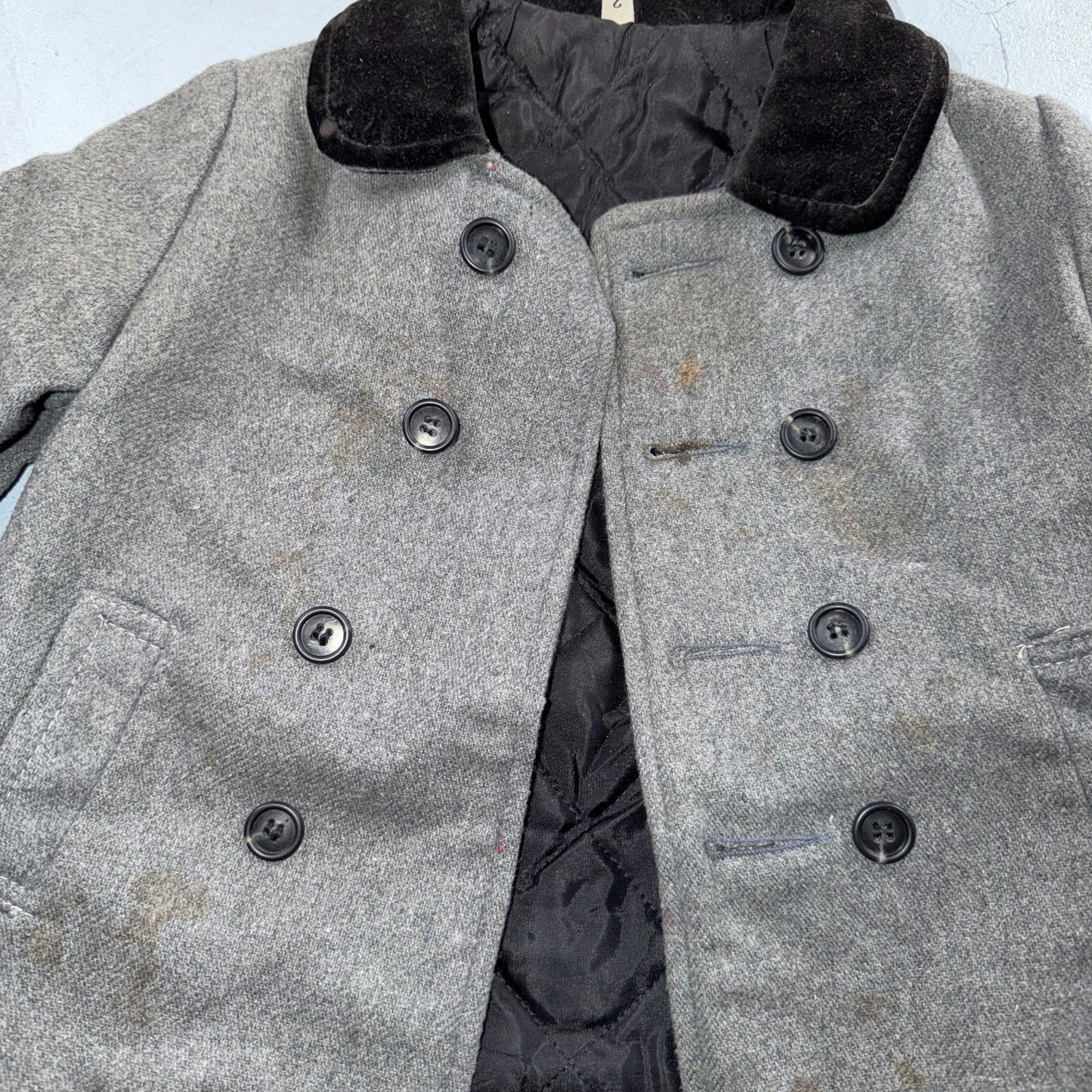 Union Made 1960s Double Breasted Coat Jacket Black Wool 2T Size 2 Toddler Hat