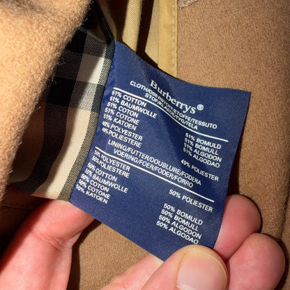 Burberry Mens 42L Trench Coat Jacket Camel Hair Double Breasted Wool Liner VTG