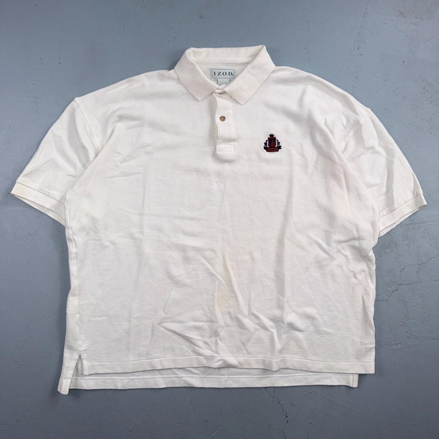 VTG Izod Polo USA Shirt Size L Mens White Short Sleeve Logo 100% Cotton RN 21008