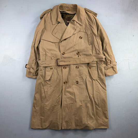 Paul Stuart Double Breasted Men’s Lined Trench Coat Sz 42 Beige Classic Jacket