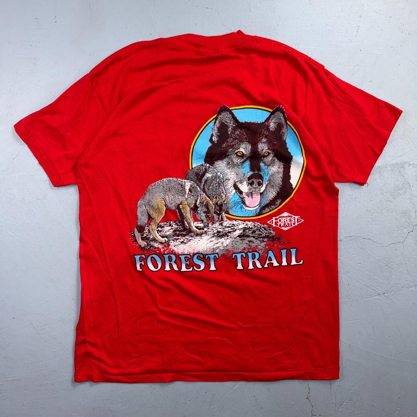 Forest Trail Wolf T Shirt 90s Colorful Graphic Single Stitch Animals Rare Red