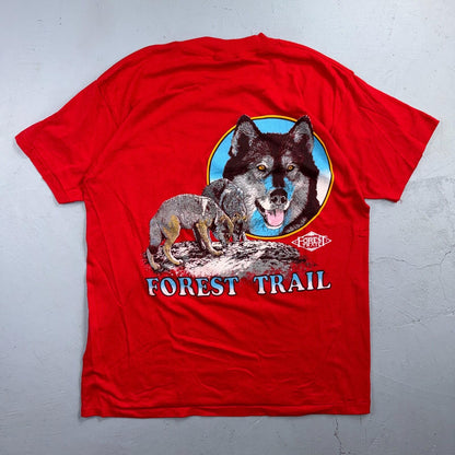 Forest Trail Wolf T Shirt 90s Colorful Graphic Single Stitch Animals Rare Red