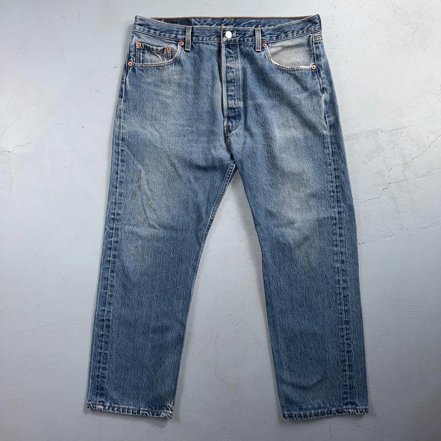 Levis 501 Vintage 90s USA XX Straight Leg Jeans Blue Light Wash 38x30 Act 35x27