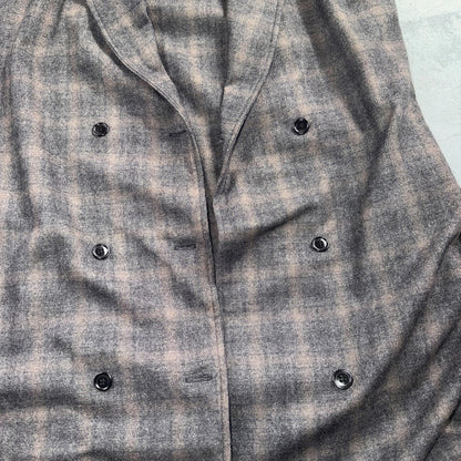 VTG 1960s Hippie Sleeveless Plaid Duster Blazer Jacket Gray Shadow Rockabilly