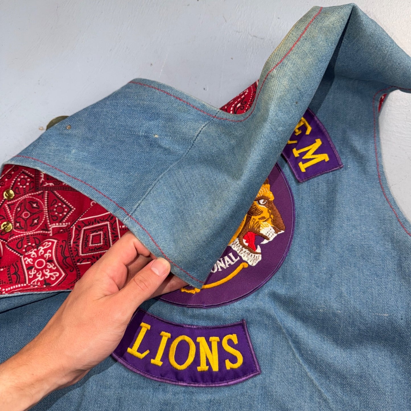 VTG 70s Denim Biker Vest Pins Patches Rare Paisley Hippie Era 1970s Military