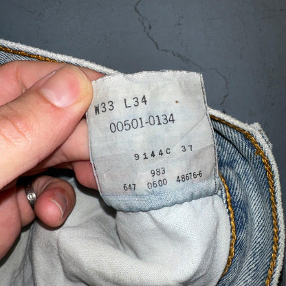 Levis 501 Vintage 90s XX Straight Leg Mexico Jeans 33x34 Light Wash Act 31x27