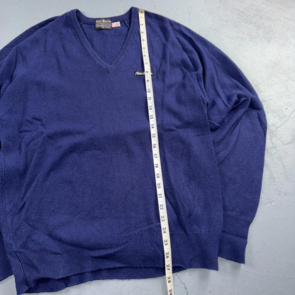 Vintage 70s Peter Storm Sweater Mens XL Navy Blue V Neck Pure Wool Knit