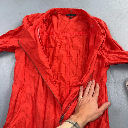Eileen Fisher Cotton Coral Crinkle Asymmetrical Mock Neck Jacket Size Medium