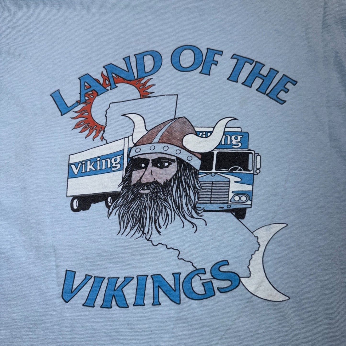 Land of the Vikings 70s VTG T Shirt Moving Promo Truck Horns California Travel