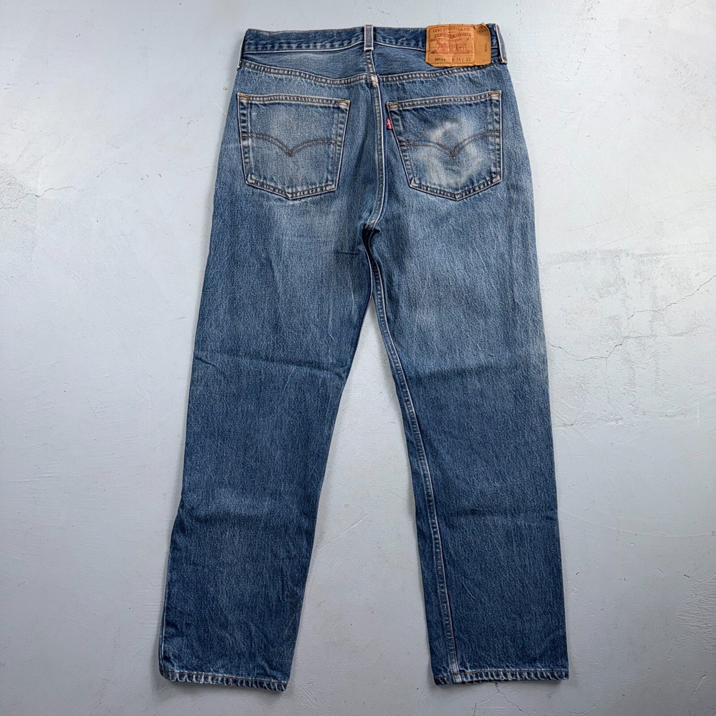 Levis 501 Vintage 90s USA XX Straight Leg Jeans Blue Light Wash 34x33 Act 31x28
