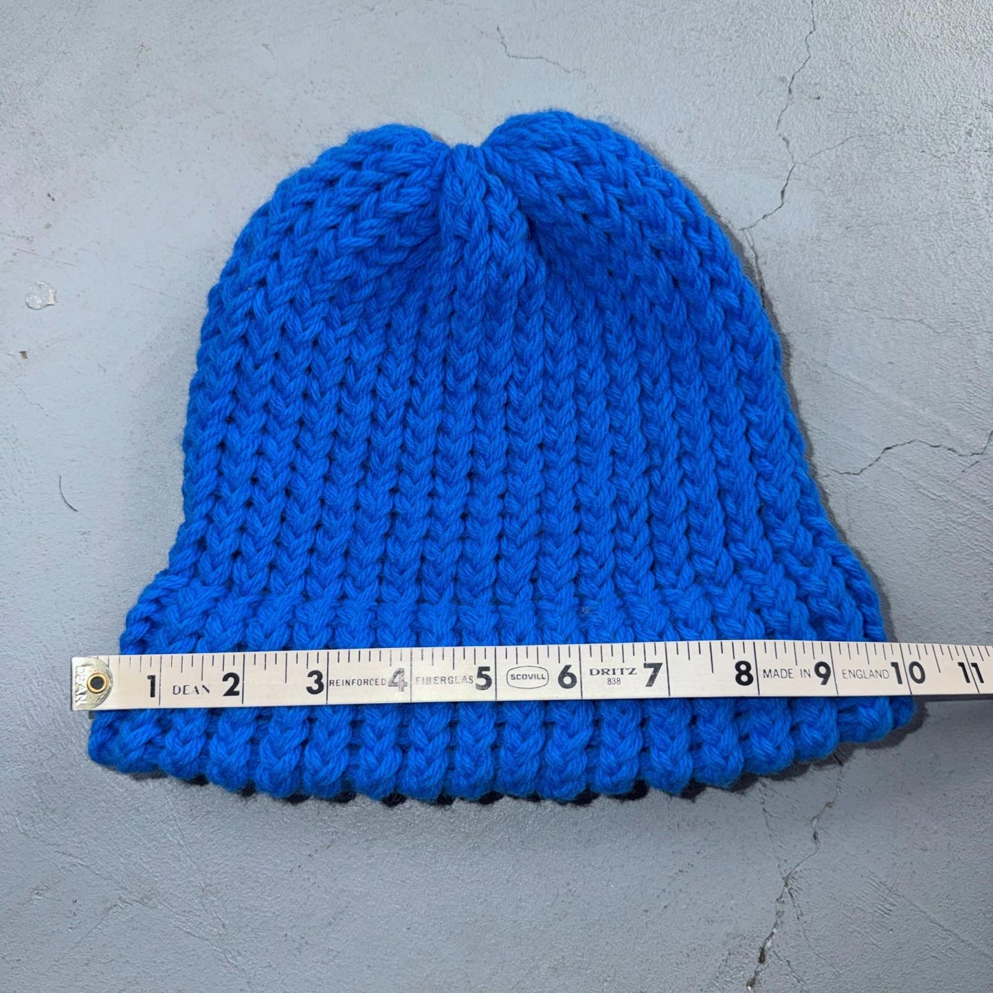 VTG 70s 60s Wool Knit Winter Beanie Hat OSFM Rockabilly Warm Grunge Basic Blue