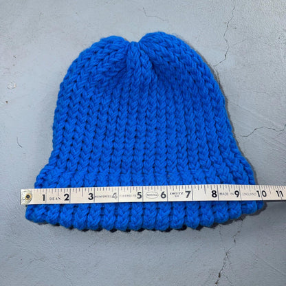 VTG 70s 60s Wool Knit Winter Beanie Hat OSFM Rockabilly Warm Grunge Basic Blue