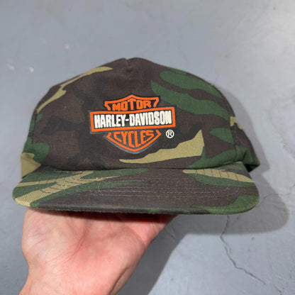 Harley Davidson USA Camo VTG Hat Baseball Cap Snapback Military Woodland RARE