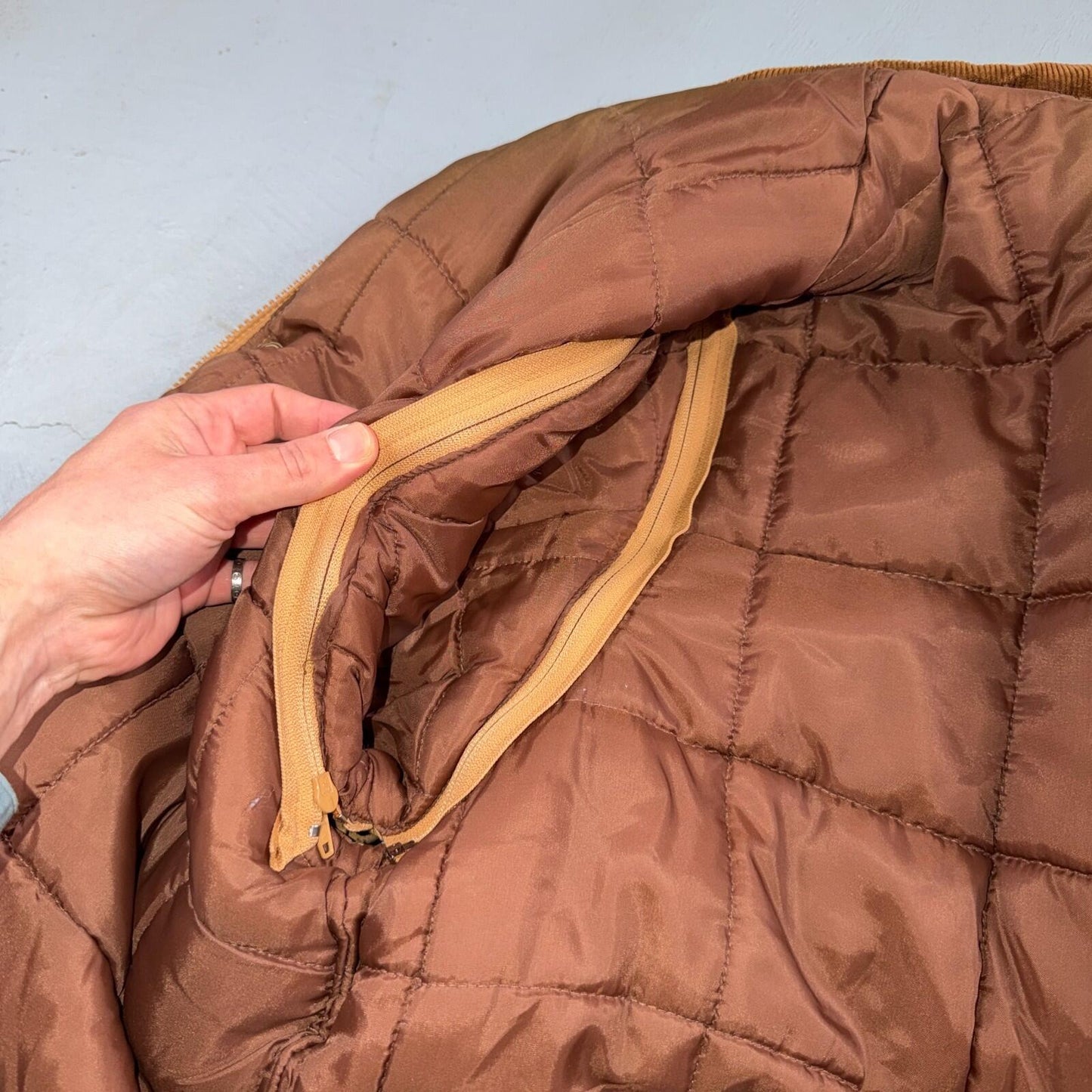 Vintage Fingerhut Fashions Puffer 1970s Brown Cream Mens Ski Coat Size XL 70s