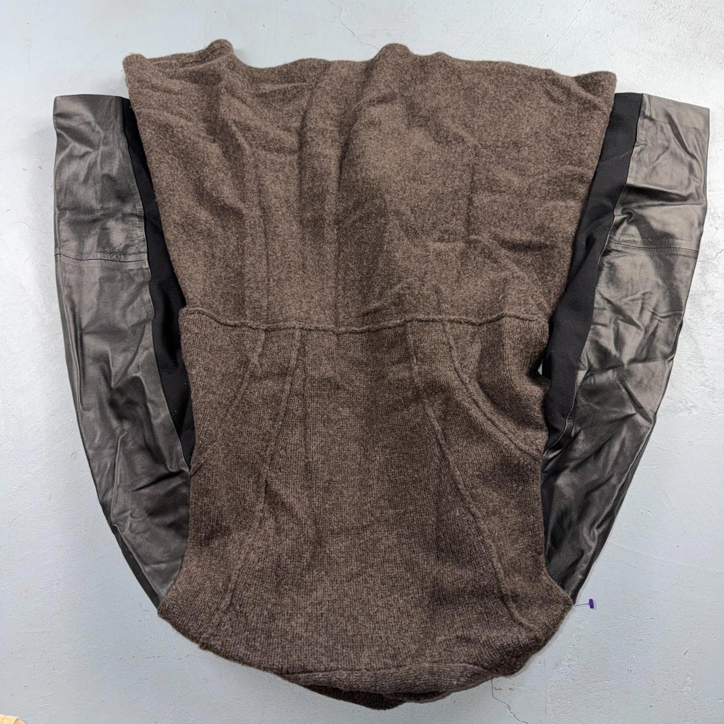 Eileen Fisher Jacket Womens Small Brown Wool Leather Sleeve Open Front Blazer