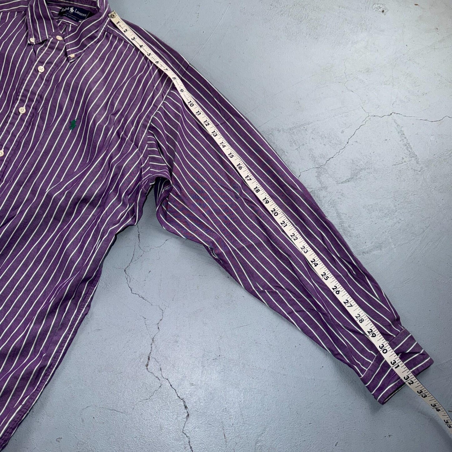 Polo Ralph Lauren VTG Shirt Mens Small Purple Poplin Cotton Striped Preppy