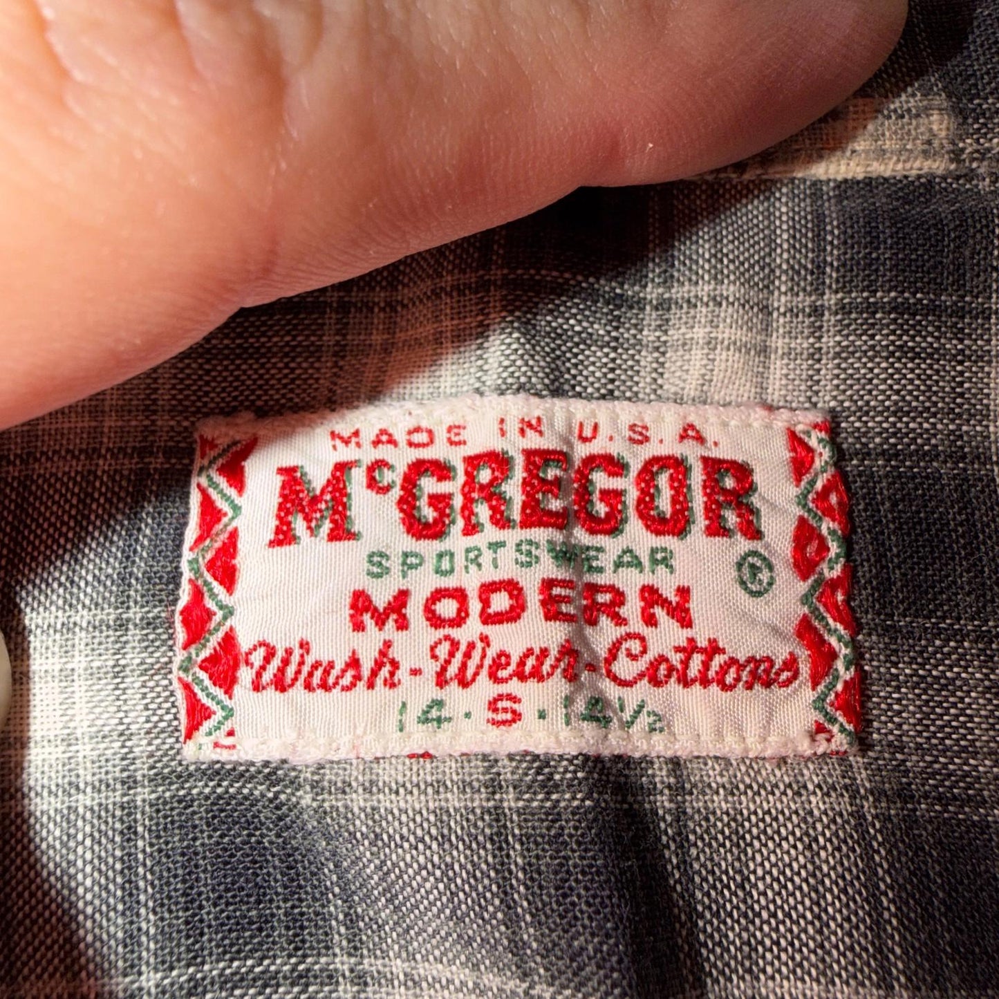 Vintage 60s McGregor Checker Loop Collar Button Up Shirt Made In USA Rockabilly