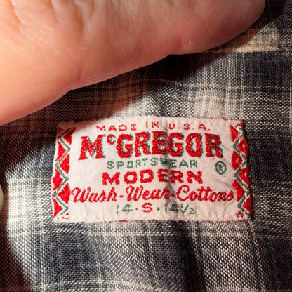 Vintage 60s McGregor Checker Loop Collar Button Up Shirt Made In USA Rockabilly