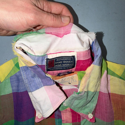 VTG Albert LTD Blue Yellow Button Up Long Sleeve Picnic Plaid Large USA Designer