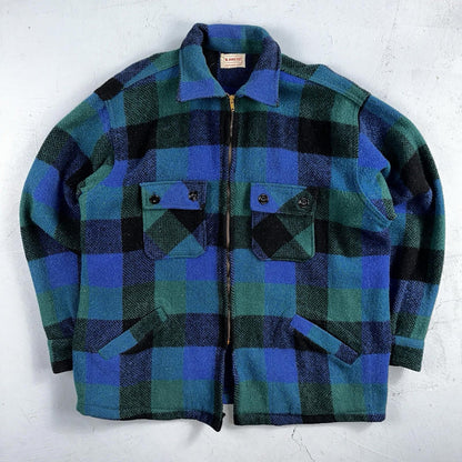 Brent Montgomery Ward Vintage 50s 60s Wool Mackinaw Plaid Full Zip Jacket L